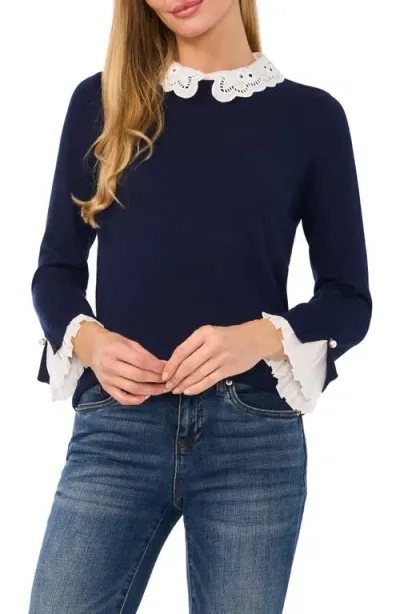 Cece Contrast Trim Sweater In Classic Navy