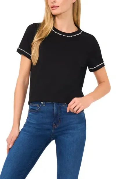 Cece Imitation Pearl Trim T-shirt In Rich Black