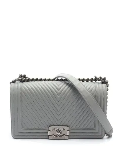 Pre-owned Chanel 2014 Boy  Shoulder Bag In Grey