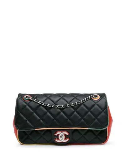 Pre-owned Chanel 2016-2017 Medium Quilted Lambskin Cuba Color Flap Shoulder Bag In Black