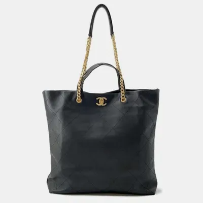 Pre-owned Chanel Matelasse Coco Mark Maxi Black Tote Bag