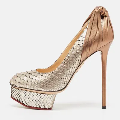 Pre-owned Charlotte Olympia Gold/silver Python Leather Platform Pumps Size 37.5