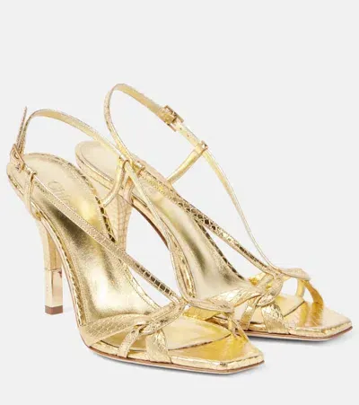 Chloé Nour Snake-effect Metallic Leather Sandals In Gold