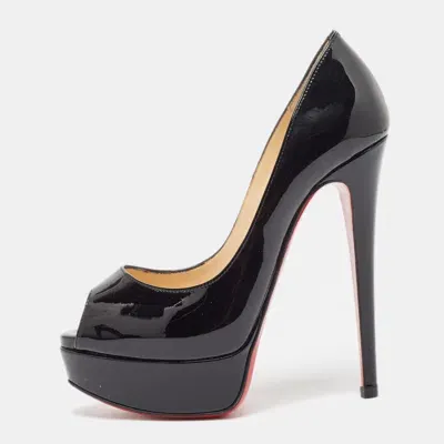 Pre-owned Christian Louboutin Black Patent Leather Lady Peep Pumps Size 34.5