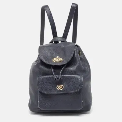 Pre-owned Coach Black Leather Mini Turnlock Rucksack Backpack In Navy Blue