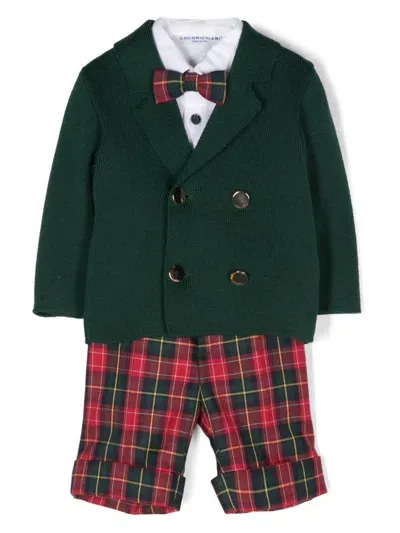 Colorichiari Babies' Tartan-pattern Trousers Set In Green