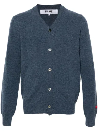 Comme Des Garçons Play Navy Heart Patch Cardigan In Blue