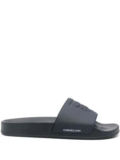 Corneliani Embossed-logo Slides In Blue