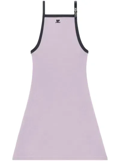 Courrèges Logo-embroidered Cotton Minidress In Purple