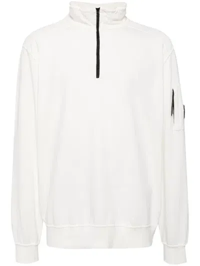 C.p. Company Lens-detailed Zip-up Sweatshirt In White