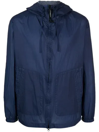 C.p. Company Logo-print Hooded Jacket In Blue