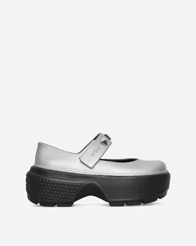 Crocs Wmns Stomp Metallic Mary Jane Clogs Silver In Grey