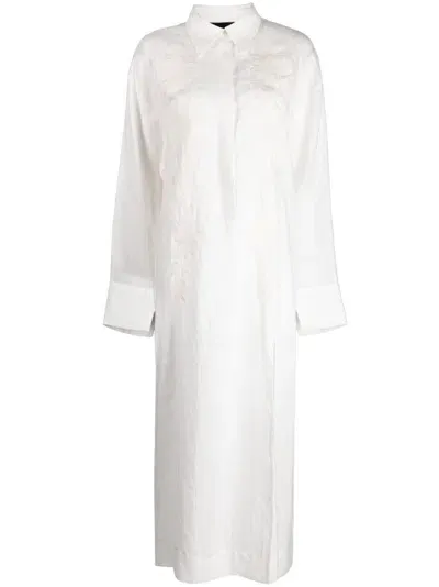 Cynthia Rowley Floral-embroidered Hemp Shirtdress In White