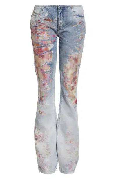 Diesel Shark Floral Distressed Low Rise Jeans In Multicolour