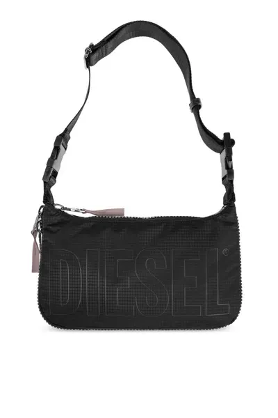 Diesel Zip-d-zip-d Logo Printed Shoulder Bag In Black