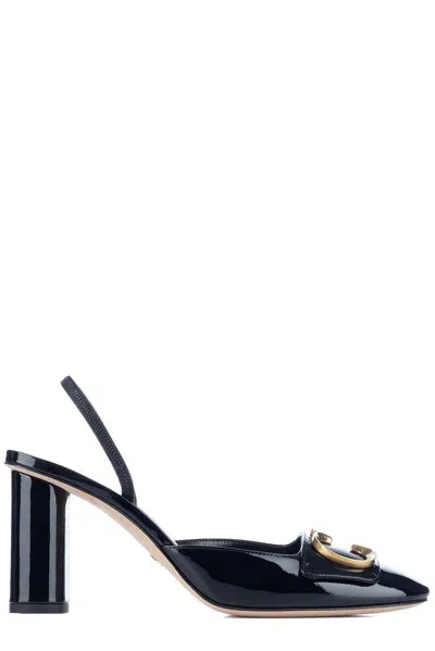 Dior Christian  Logo Plaque Round Toe Pumps In Black