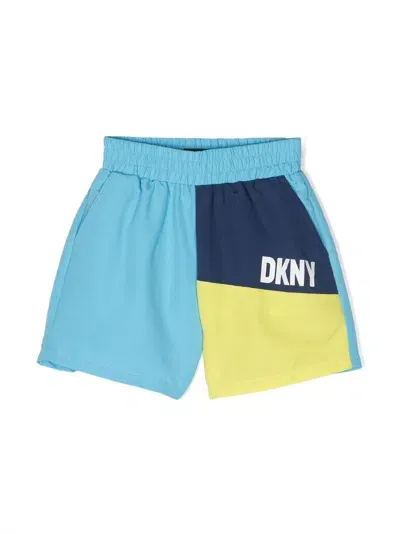 Dkny Kids' Colour-block Logo-print Swim Shorts In Blue