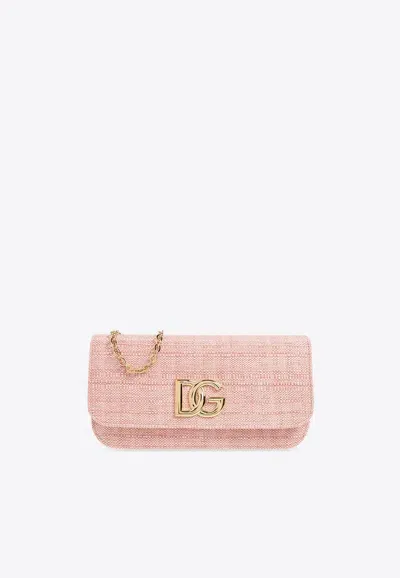 Dolce & Gabbana 3.5 Dg Logo Raffia Crossbody Bag In Pink