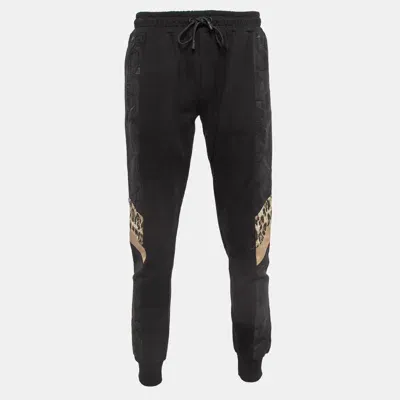 Pre-owned Dolce & Gabbana Black Leaf And Leopard Jacquard Trim Knit Joggers L