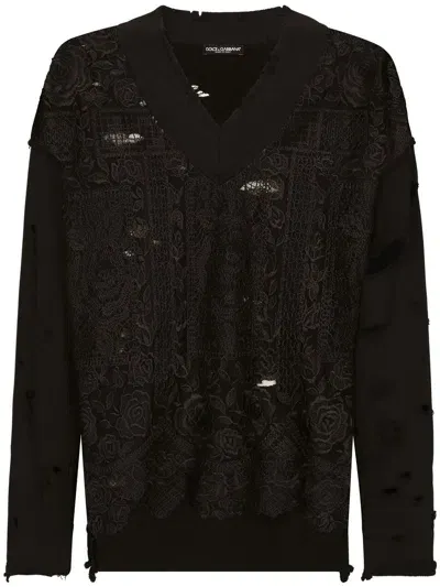 Dolce & Gabbana Embroidered V-neck Sweatshirt In Schwarz