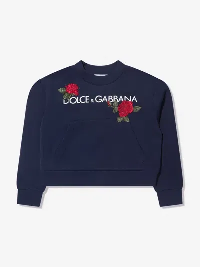 Dolce & Gabbana Kids' Logo Print Cotton Sweatshirt In Blue