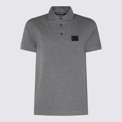 Dolce & Gabbana Grey Cotton Polo Shirt In Melange Grigi