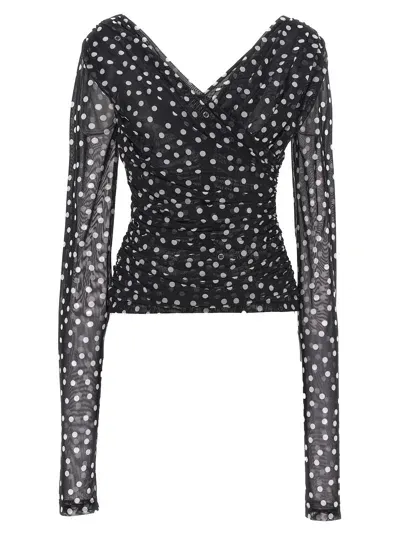 Dolce & Gabbana Dolce&gabbana Polka Dot Ruched Tulle Top In Weiss