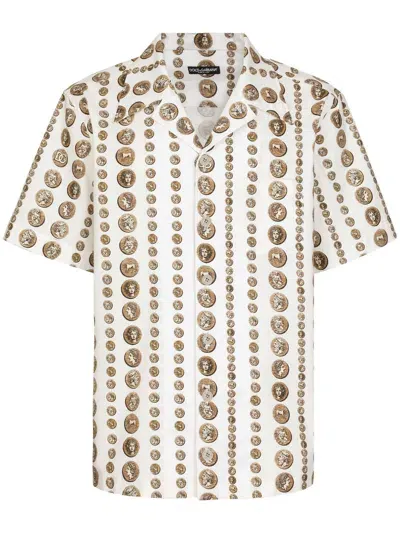 Dolce & Gabbana Monete-print Stretch-cotton Shirt In White