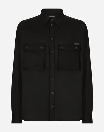 Dolce & Gabbana Oversize Flannel Shirt In Black