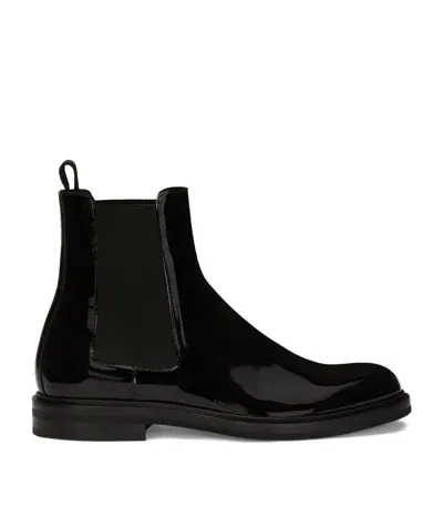 Dolce & Gabbana Patent Chelsea Boots In Black  