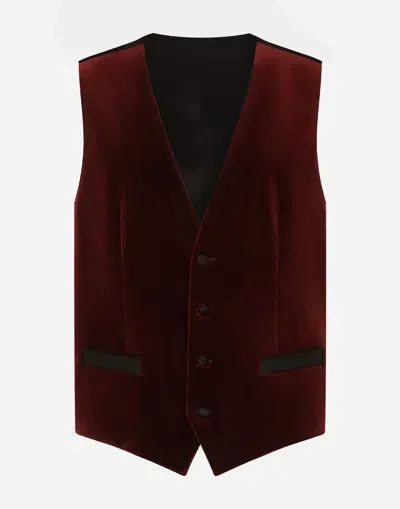 Dolce & Gabbana Single-breasted Velvet Vest In Red