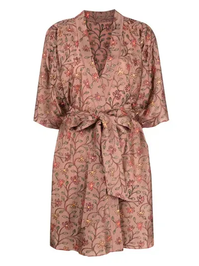 Dolci Follie Floral-print Silk-blend Robe In Pink