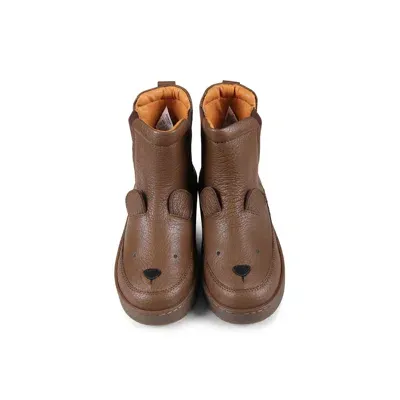 Donsje Brown Ankle Boots For Kids With Bear