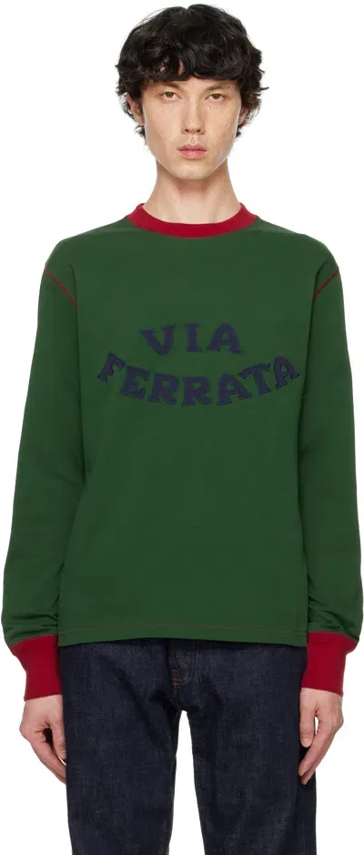 Drake's Green 'via Ferrata' Cotton Long-sleeve Hiking T-shirt In 400 Grn, Burg & Navy