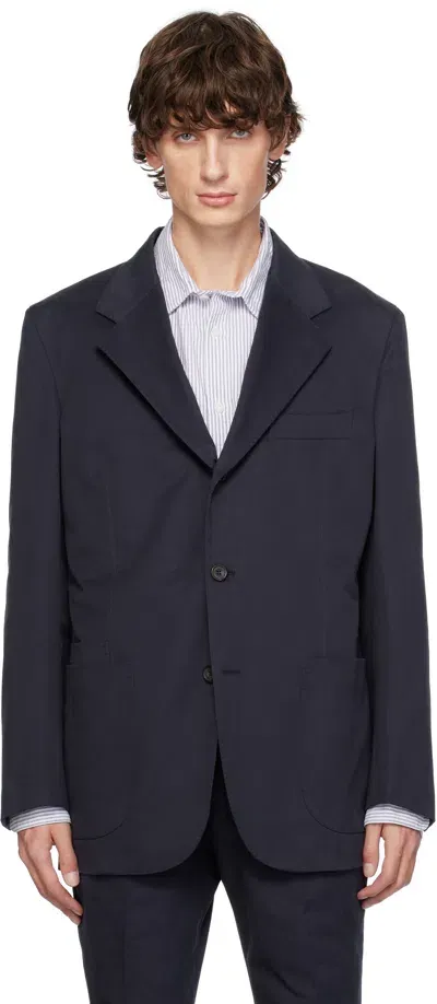 Drake's Navy Cotton Drill Tailored Blazer In 250 Navy