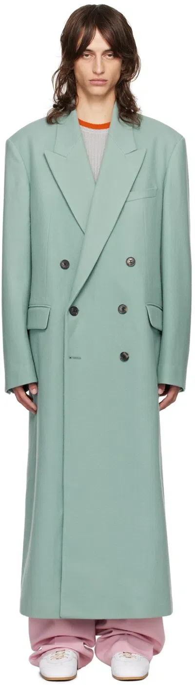 Dries Van Noten Blue Double-breasted Coat In 608 Mint