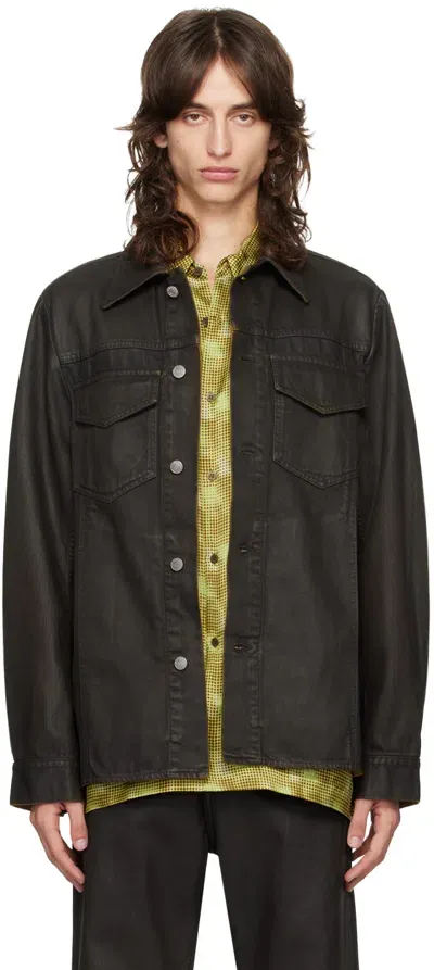 Dries Van Noten Brown Waxed Denim Jacket In 704 Dark Brown