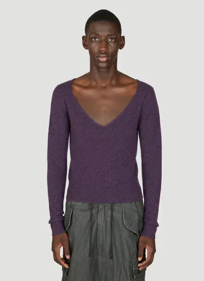 Dries Van Noten Men Wool V Neck Sweater In Purple