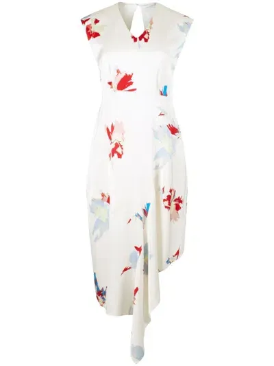 Equipment Abstract-print Asymmetric Midi Dress In White