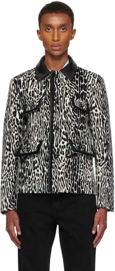 Ernest W Baker Black & White Cheetah Leather Trim Cropped Jacket