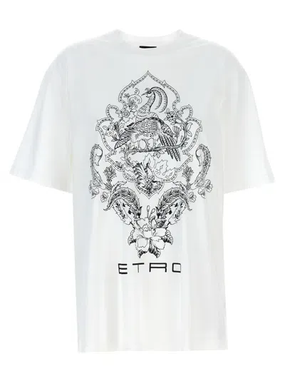 Etro Floral Print T Shirt In White/black