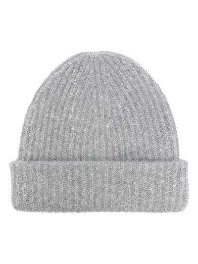 Fabiana Filippi Wool And Silk Blend Beanie In Grey