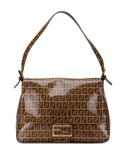 Pre-owned Fendi 2000-2010 Zucchino Crystal Mamma Forever Shoulder Bag In Brown