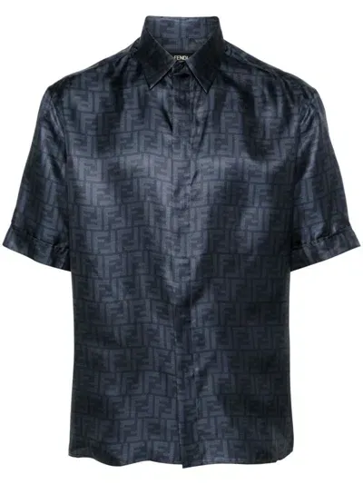 Fendi Ff Silk Shirt In Blue