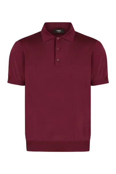 Fendi Knitted Wool Polo Shirt In Red