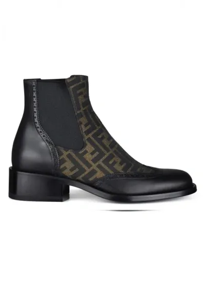 Fendi Monogram-pattern Leather Ankle Boots In Black