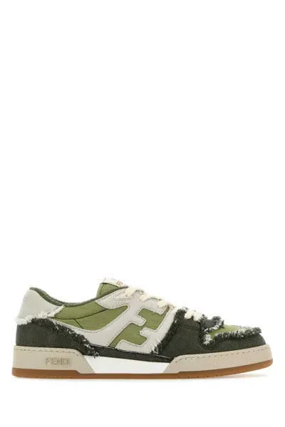 Fendi Multicolor Denim  Match Sneakers In Green