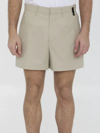 Fendi Wool Bermuda Shorts In Beige