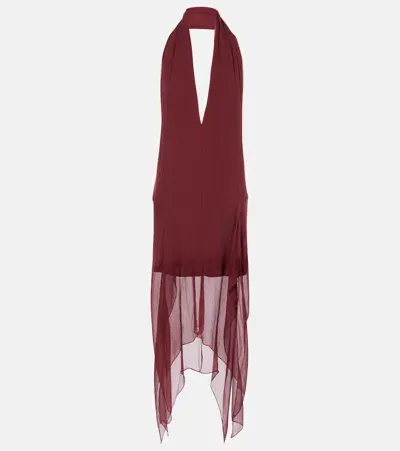 Ferragamo Asymmetric Silk Georgette Minidress In Burgundy