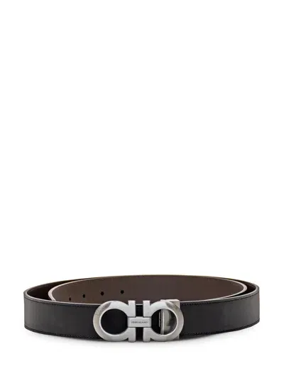 Ferragamo Reversible Gancini Belt In Black